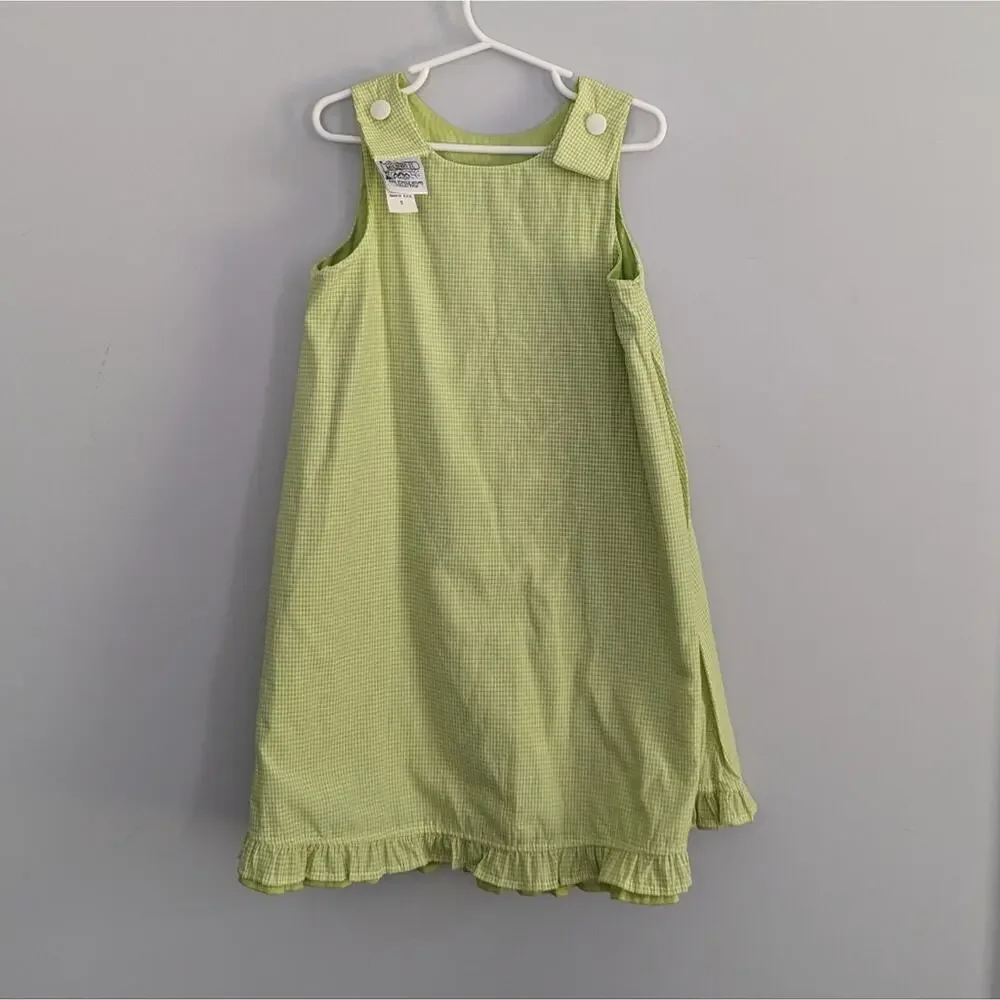NEW Vintage Girl's 5 Mulberry Street Reversible Green Dress Floral Gingham FLAW